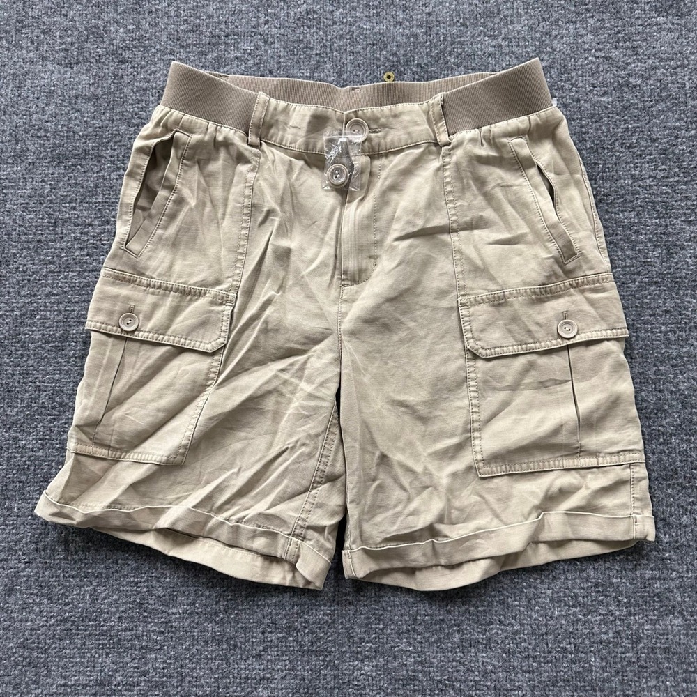 Soft Surroundings Cargo Shorts Womens Size S Tan Khaki Elastic Waist Casual